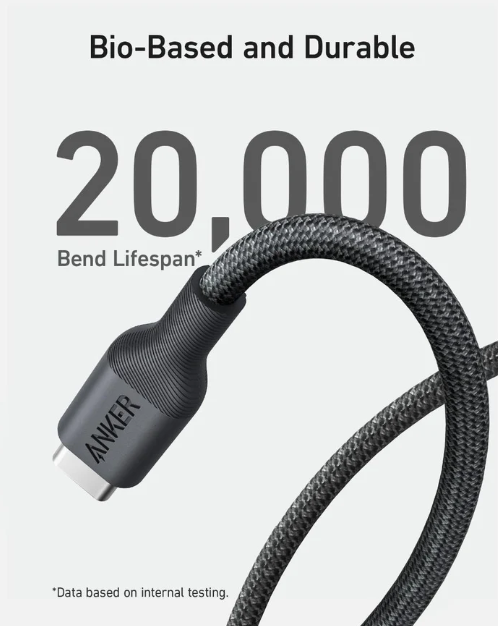 كيبل أنكر 544من نوع USB-C إلي USB-C بقوة 140 واط نايلون طبيعي 0.9 متر | أسود كيبل أنكر 544من نوع USB-C إلي USB-C بقوة 140 واط نايلون طبيعي 0.9 متر | أسود